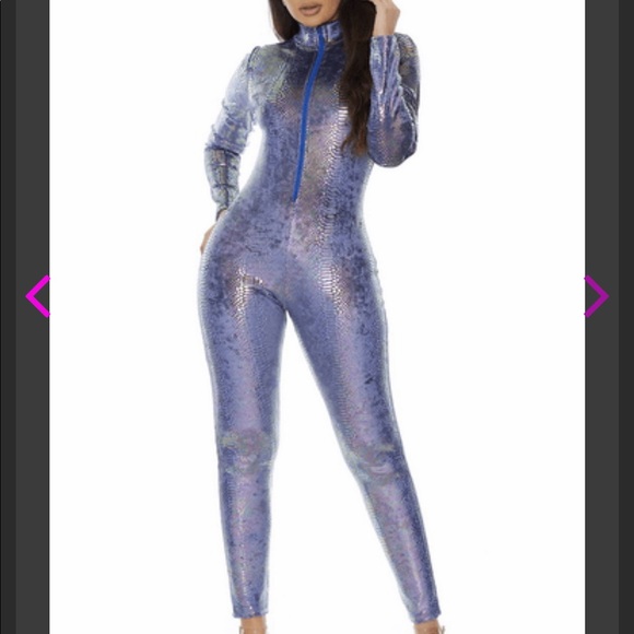 Forplay Pants - Forplay Lilac Zip Front Reptile Jumpsuit Rave Catsuit NWT M/L